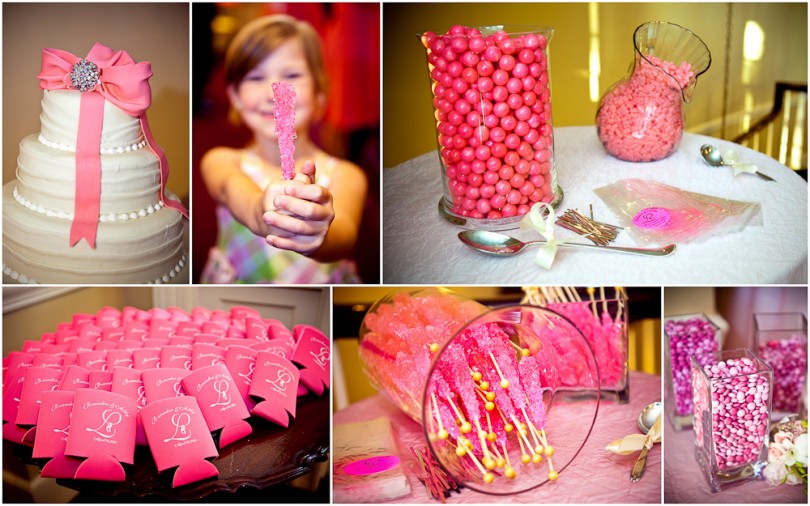 Pink candy pink bows pink cozies pink cake pink wedding